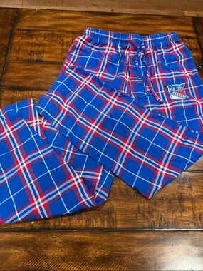 NHL Blue Plaid Jogger Pants with Red & White Stripes